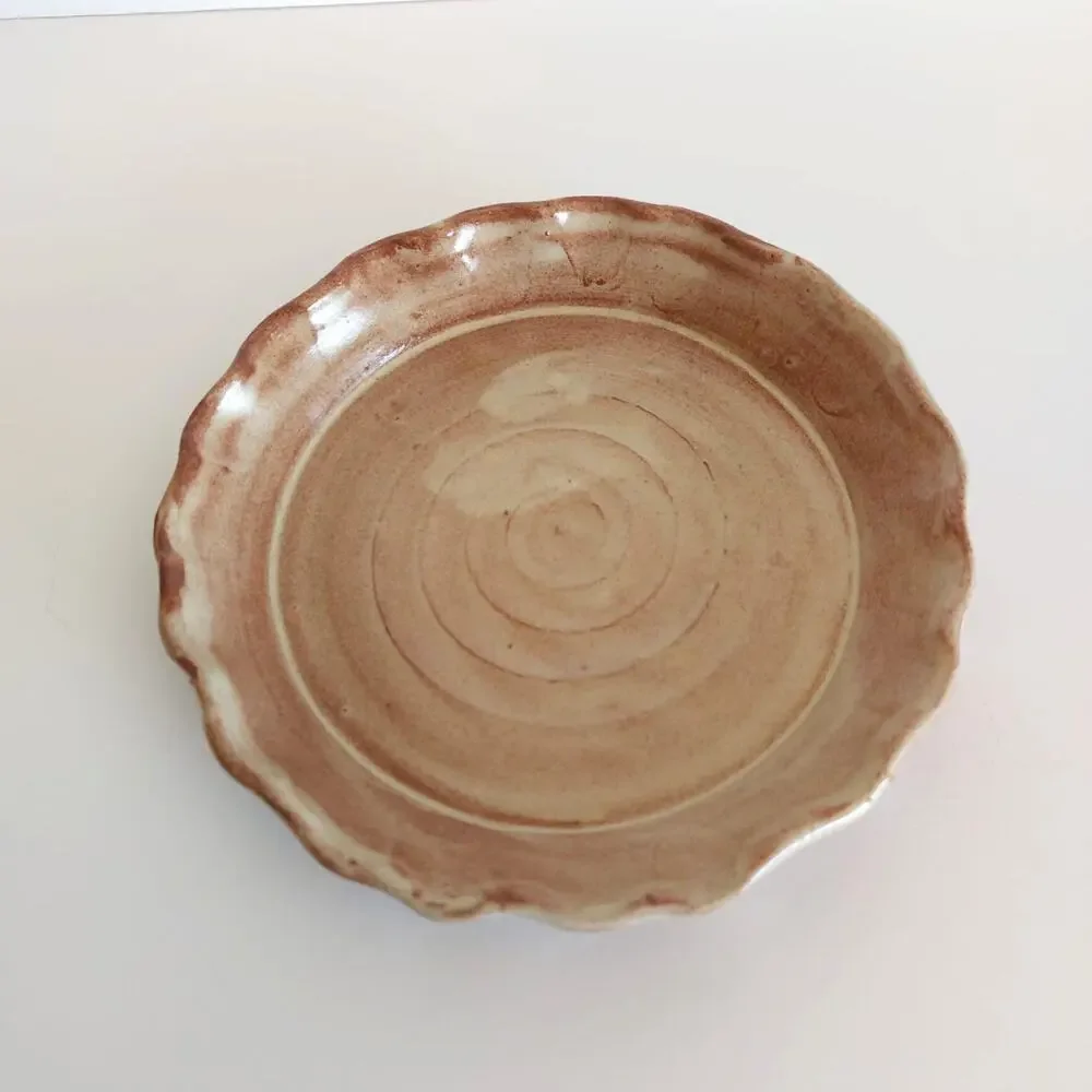 Handmade Ceramic Berry Bowl with Saucer Trinket Dish Signed Cottagecore Boho